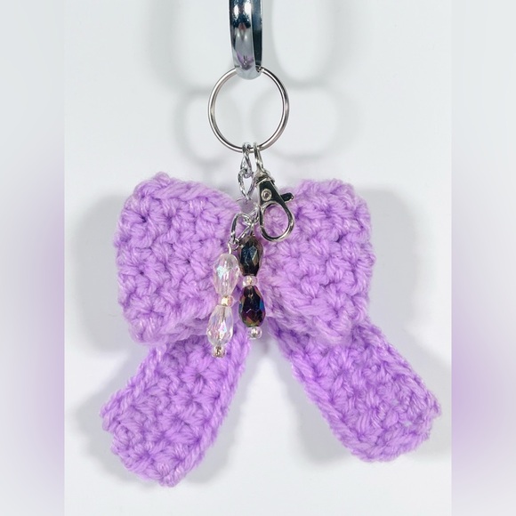 Hand Crafted Accessories - Purple Crochet Bow Bag Charm Keychain
